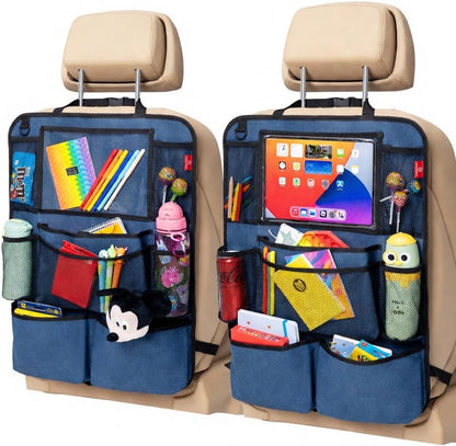 Helteko Backseat Car Organizer, Kick Mats Back Seat Protector with Touch Screen Tablet Holder, Organizer for Kids, Travel Accessories, Mat 9 Storage Pockets 2 Pack