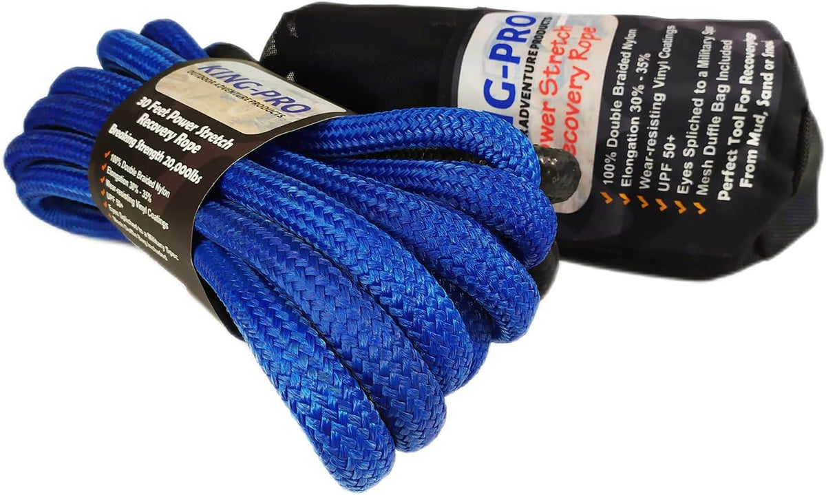 KING-PRO Kinetic Recovery Rope 1“x30' Towing Rope 48,000lbs Breaking Strength 100% Nylon Made Heavy Duty Offroad Snatch Strap 30% Elasticity for Full-Size Truck Large SUVs Offroad Vehicels (Red)