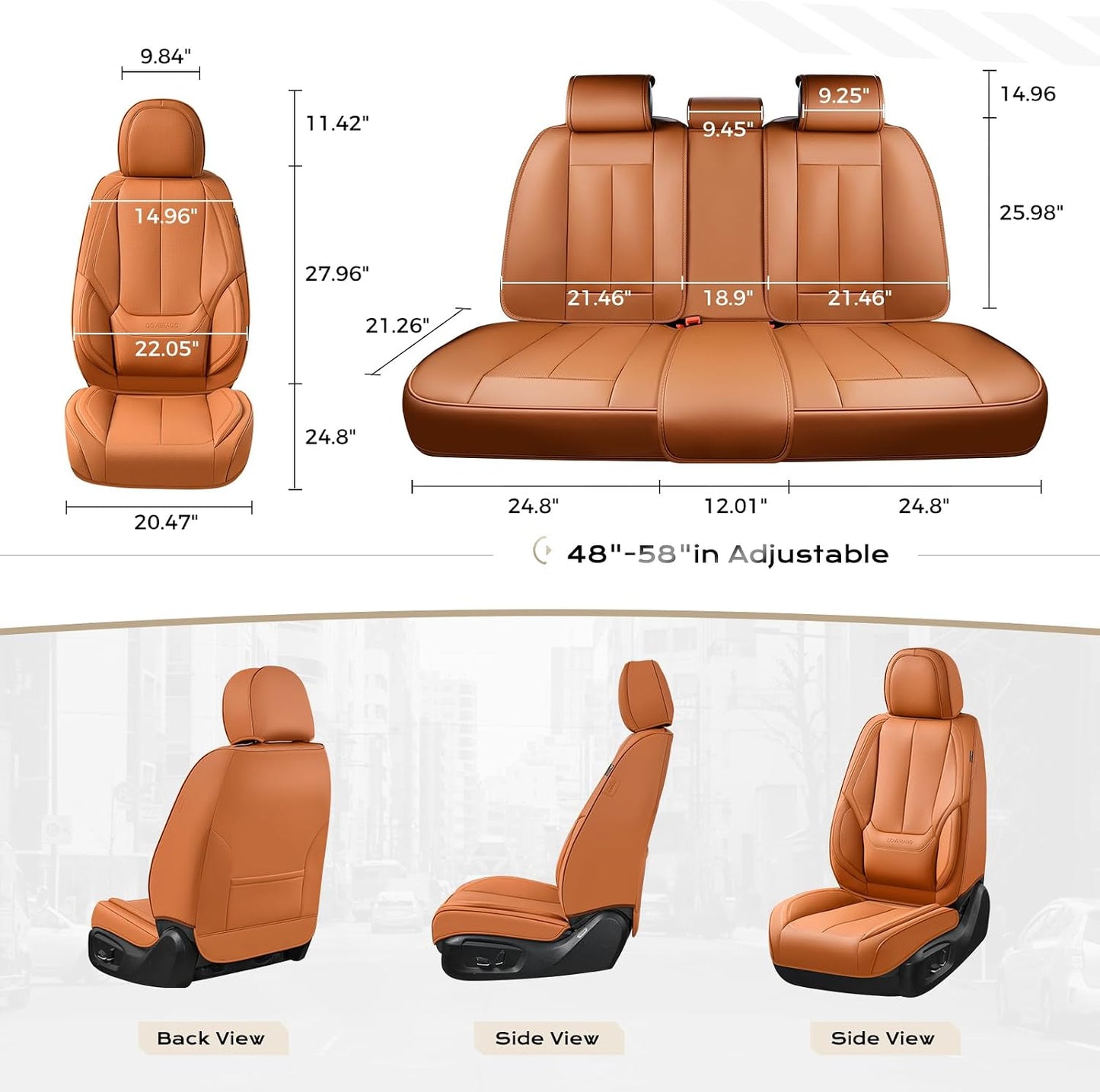 Coverado Seat Covers Full Set, Black Seat Covers for Cars 5 Seats, Car Seat Protector, Waterproof Nappa Leather Car Seat Cushion, Front and Rear Car Seat Cover Fit for Most Sedans SUV Pick-up Truck - Colors B