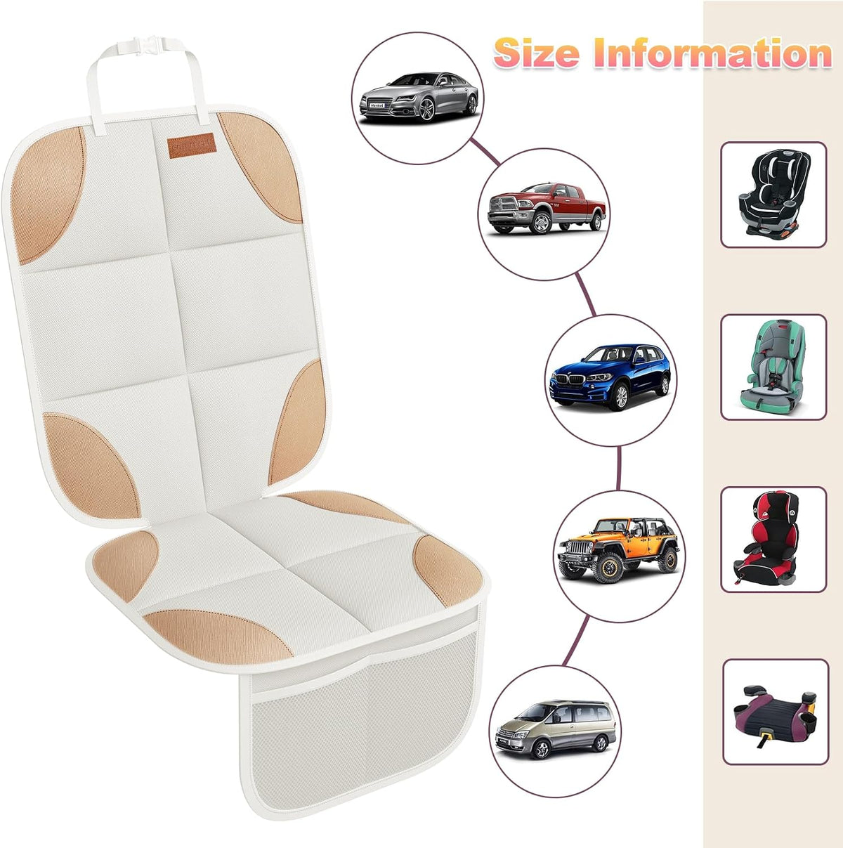 SMART ELF Car Seat Protector, 2Pack Seat Protector Protect Child Seats with Thickest Padding and Non-Slip Backing Mesh Pockets for Baby and Pet,Sedan SUV Truck (Black)