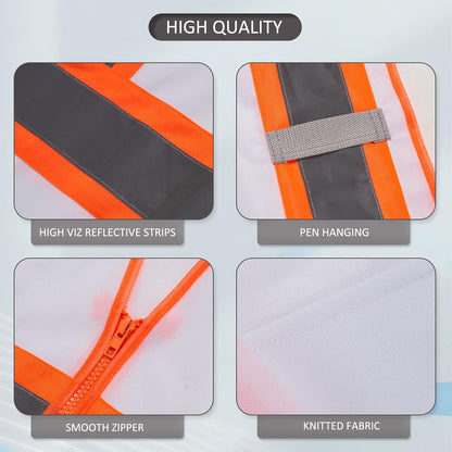High Visibility Reflective Safety Vest with Zipper and Pockets Orange,M
