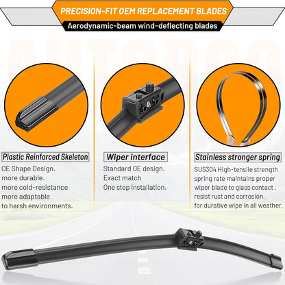 AUTOBOO 26"+19" Windshield Wipers Replacement for Tesla Model 3 2017 2018 2019 2020 2021 2022 2023 2024 2025 Model Y 2020 2021 2022 2023-2025 -Original Factory Quality (Pack of 2) - Colors A
