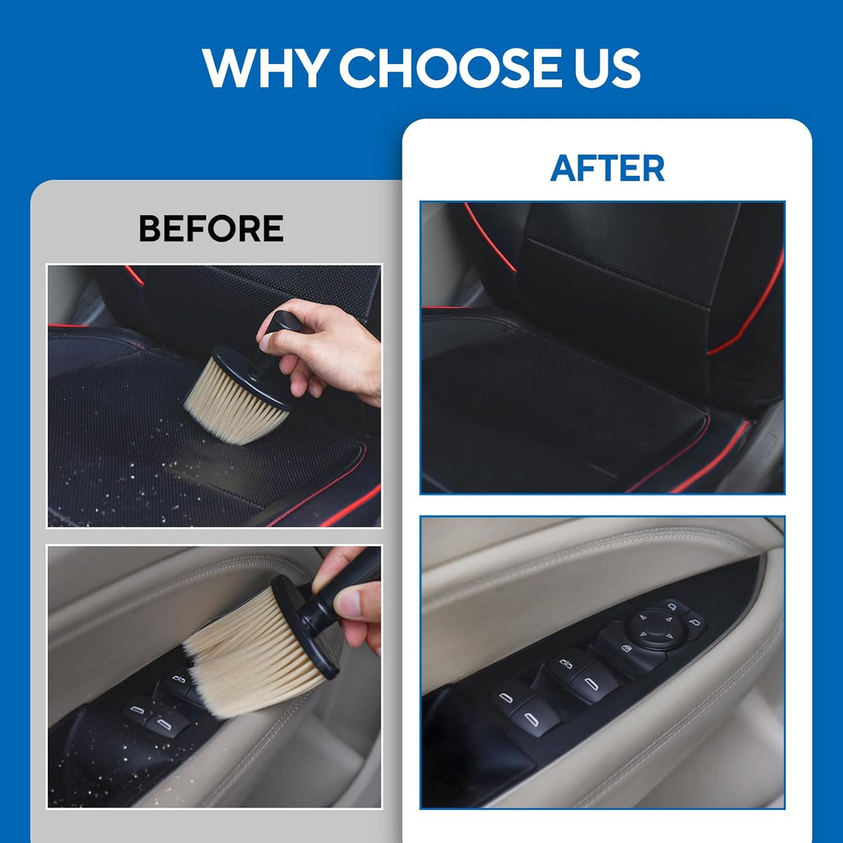 4PCS Car Detailing Brush Kit - Ultra Soft Boars Hair Car Interior Detailing Brushes, Includes 4 Different Brushes, Multi-use for Cleaning Interior or Exterior - Perfect Car Accessory Gift