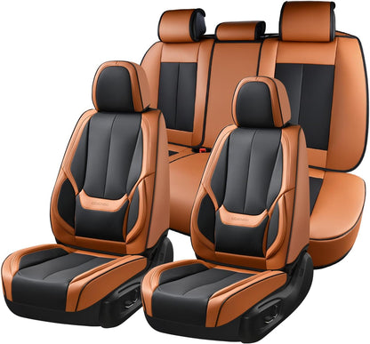 Coverado Seat Covers Full Set, Black Seat Covers for Cars 5 Seats, Car Seat Protector, Waterproof Nappa Leather Car Seat Cushion, Front and Rear Car Seat Cover Fit for Most Sedans SUV Pick-up Truck - Colors B