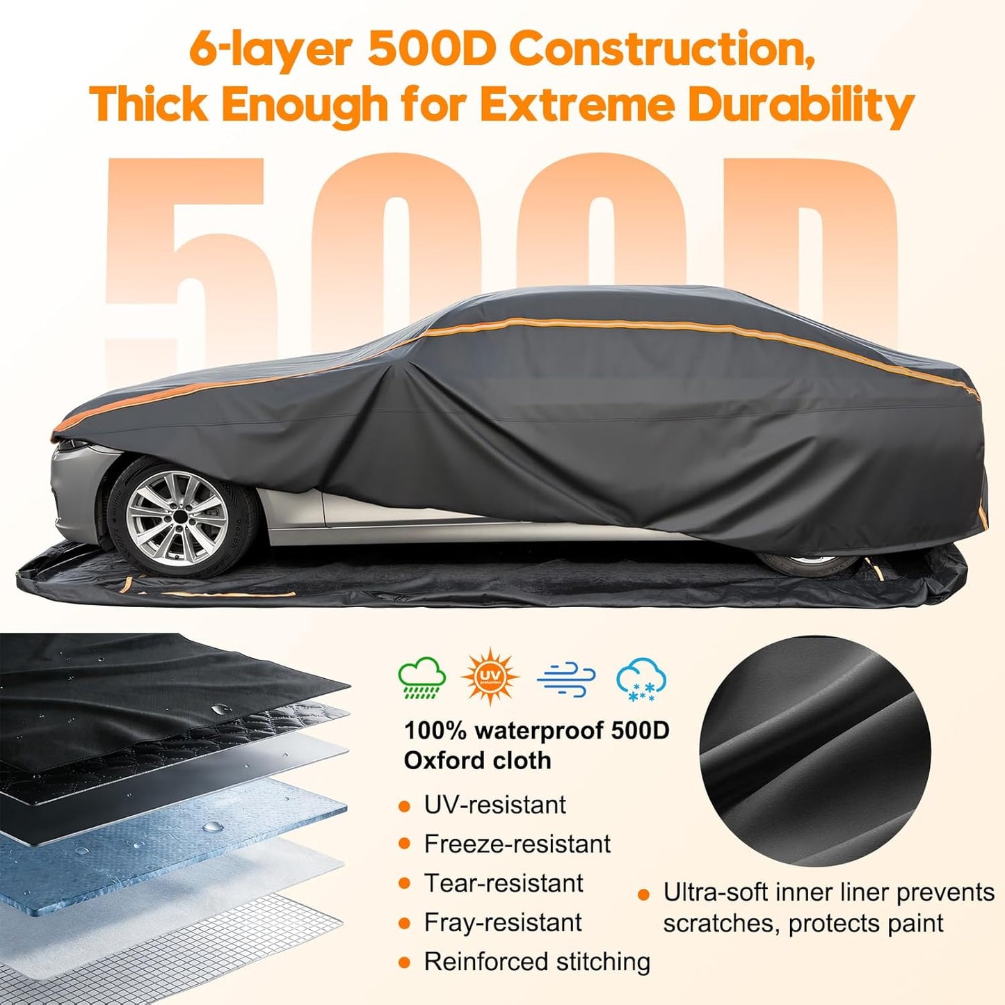 Patented Fully Enclosed Car Cover Waterproof All Weather 2-in-1 for Chevrolet/Chevy Corvette,Honda Civic,Toyota Corolla Automobiles Universal Fit Sedan/Coupe/Cabrio Length 178-185 Inch Exterior Covers
