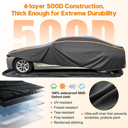 Patented Fully Enclosed Car Cover Waterproof All Weather 2-in-1 for Chevrolet/Chevy Corvette,Honda Civic,Toyota Corolla Automobiles Universal Fit Sedan/Coupe/Cabrio Length 178-185 Inch Exterior Covers