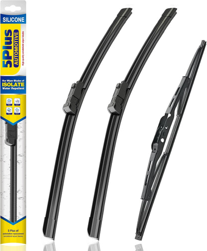 5 PLUS® Silicone Windshield Wipers Replacement for 2007-2014 Ford edge, 2007-2015 Lincoln MKX Wiper Blades(Set of 3),Automotive Replacement Windshield Wiper Blades For My Car-26"/20"/14" - Colors B