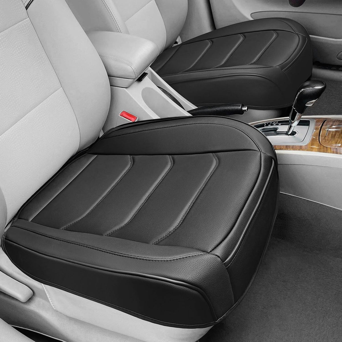 BOPUOVRE Car Seat Cover for Luxury & Comfort - PU Leather, Anti-Slip, Full Wrap Protection with Storage Pocket for Bottom Cushion - Universal Fit for 95% of Vehicles (Black,1 Piece)