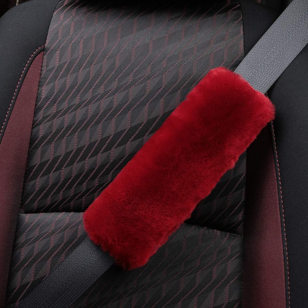 OGLAND Authentic Sheepskin Car Seat Belt Pad,2 Pack Soft Seat Belt Cover for Shoulder Pad Neck Cushion Protector Car Accessories by Genuine Natural Merino Wool (Misty Gray) - Colors A