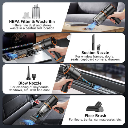 KMM Handheld Car Vacuum Cleaner, 9000Pa Vacuum Cleaner and Air Duster, 120W High Power Hand Held Vacuum with LED Light and Multi-Nozzles for Car, Home, Office, Pet