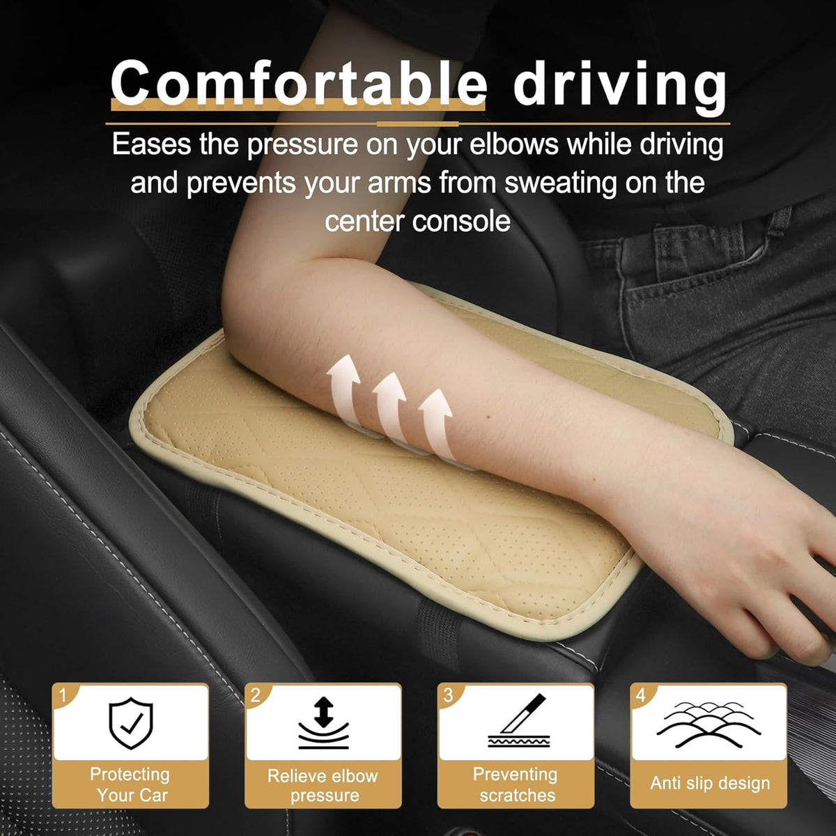 Amiss Car Center Console Cover, Upgraded Leather Car Armrest Cushion with 2 Storage Pockets, Universal Waterproof Cushion Pad, Non-Slip Car Interior Accessories, Fits Most Sedans SUVs Trucks (Black)
