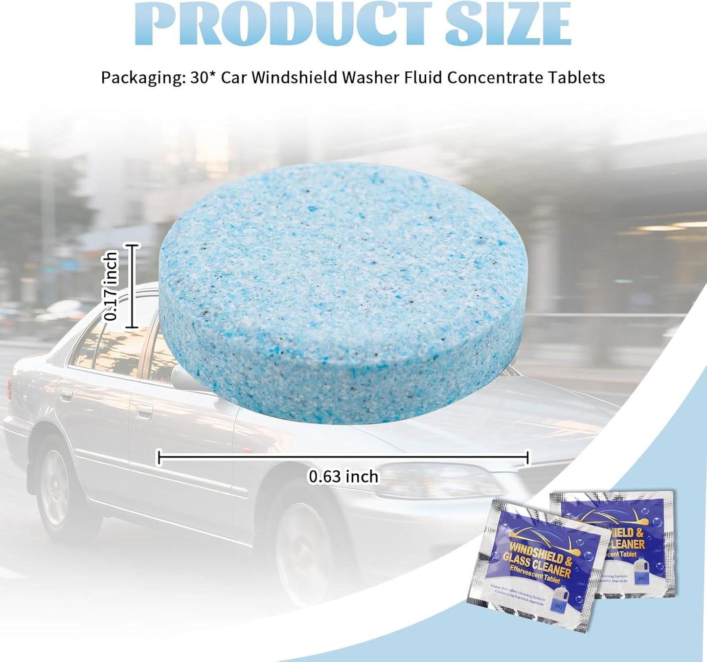 30PCS Car Windshield Washer Tablets,Windshield Washer Fluid Tablets Provide Clear Visibility,Universal Washers Fluid Concentrated Solid Effervescent for Automotive Glass,Window (30pcs)