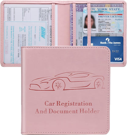 Registration and Insurance Card Holder, Vehicle Glove Box Car Organizer with Magnetic Closure, Interior Car Accessories for Documents, Cards, License Storage, 1-Pack Red