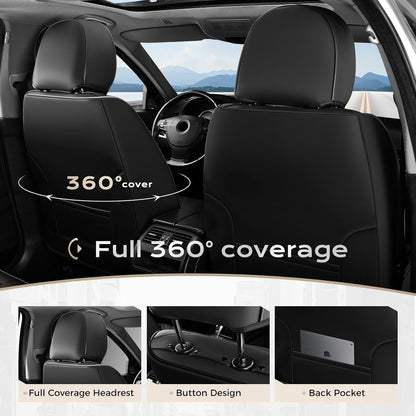 Coverado Seat Covers Full Set, Black Seat Covers for Cars 5 Seats, Car Seat Protector, Waterproof Nappa Leather Car Seat Cushion, Front and Rear Car Seat Cover Fit for Most Sedans SUV Pick-up Truck - Colors A