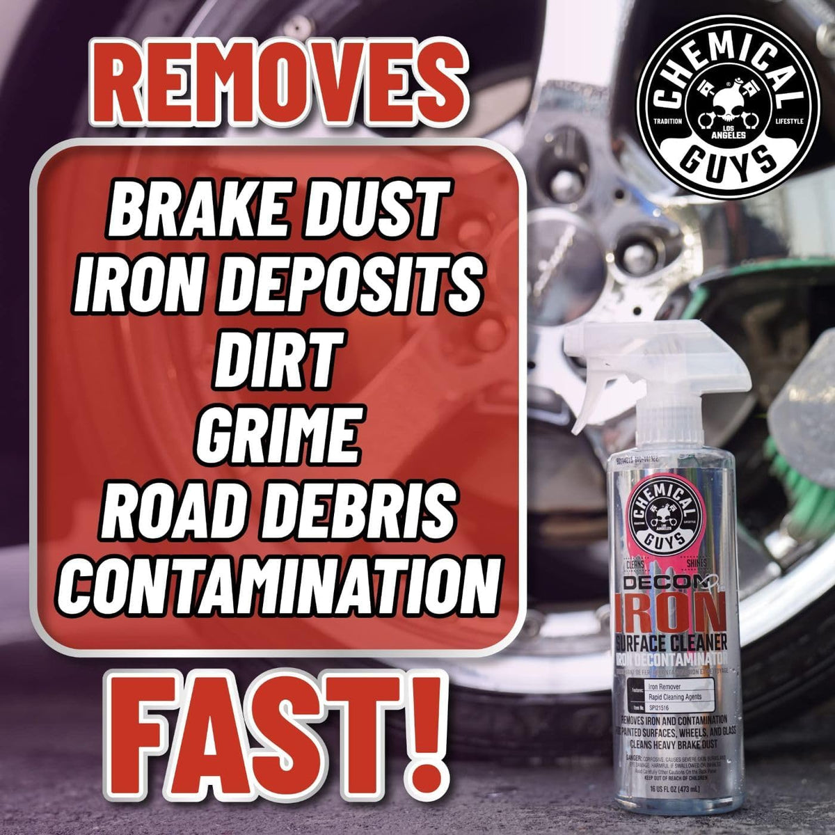 Chemical Guys Decon Pro Iron Remover and Wheel Cleaner – Professional Strength Fallout Remover, Brakes, Calipers, Exterior, Wheel and Tire Cleaner – Dissolves Brake Dust & Dirt, 16 oz