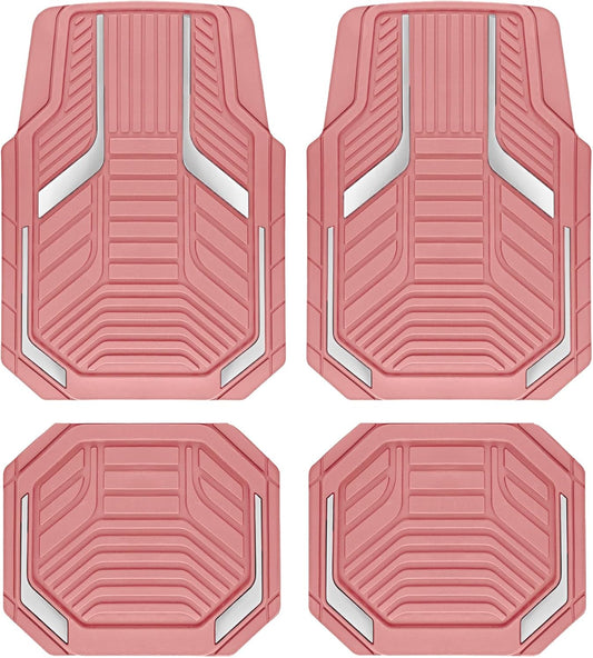 PIC AUTO Heavy Duty Rubber Floor Mats, Purple Aluminum Film Car Mats Set, Front and Rear Car Mats with Anti-Slip Backing, All Weather Protection, Trim-to-Fit for Automotive SUV, Sedan, Van