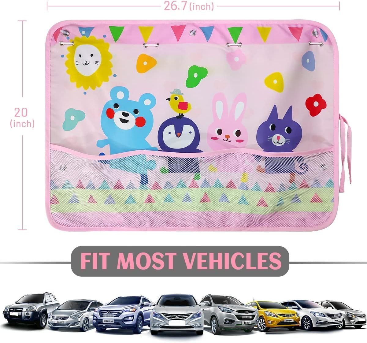 Car Sun Shade Side Window, 2 Pcs Blackout Car Window Shade for Baby Privacy with Storage Net Pockets Auto Curtains 7 Suction Cups for Heat/UV Protection Sun Block Covers