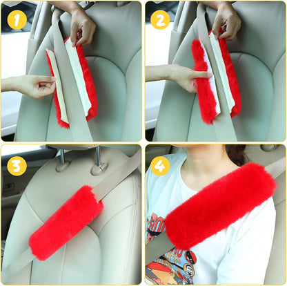 Boao 4 Pack Faux Sheepskin Car Seat Belt Pads Seatbelt Protector Soft Seat Belt Shoulder Strap Cover Comfort Harness Pad(Black, 9.9 Inch)