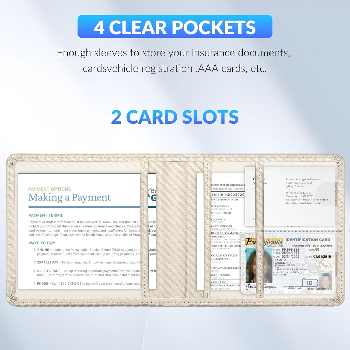 Car Registration and Insurance Card Holder，Vehicle Glove Box Car Organizer，Accessories Case for Storing Driving Licences, Cards, Documents
