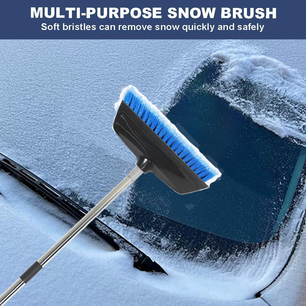 52" Car Wash Brush with Long Handle | Built-in Rubber Squeegee & Rubber Bumper | Lightweight extendable Handle | Soft Bristle Brush for Car, RV, Boat, Solar Panel, Deck Washing