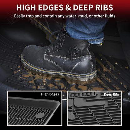 LASFIT Floor Mats for Ford F-150 2021-2026 | F150 Lightning 2022-2025 SuperCrew (Rear w/Fold Flat Storage) Carpet Floor All Weather Car Liners TPE Truck Mats - 1st and 2nd Row, 3pcs Black