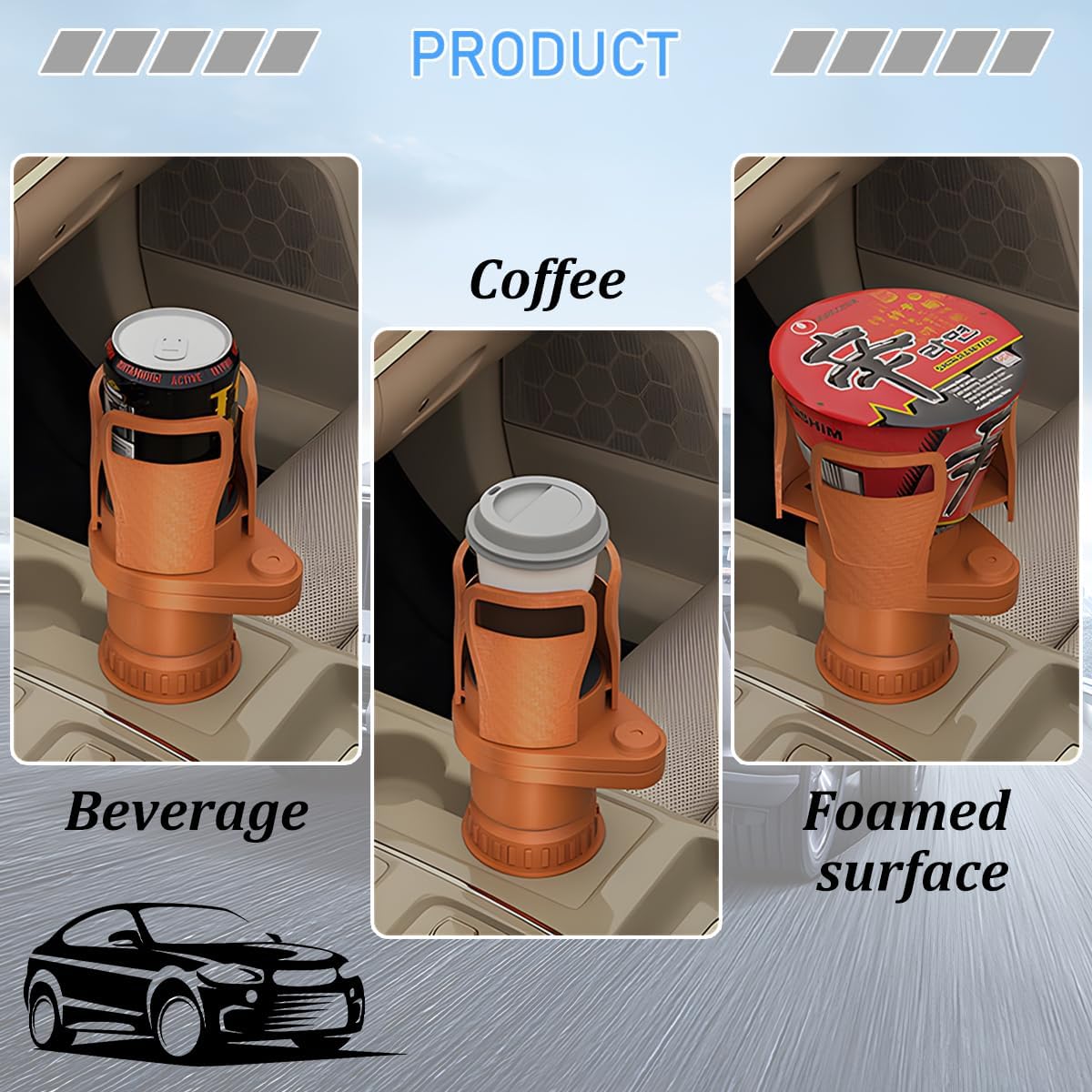 2 in 1 Car Cup Holder Expander, Multifunctional 360° Rotating Vehicle Cup Holder Adapter with Adjustable Base, Auto Interior Drinks Bottles Expander, Universal for Sedan RV Truck