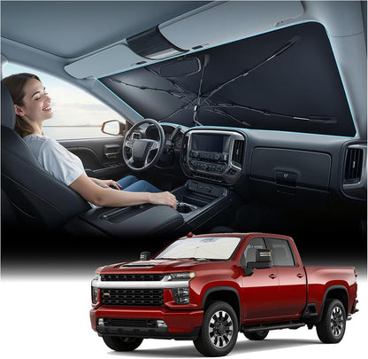 [Upgraded] Nmoiss Windshield Sun Shade Umbrella - [Vinyl Coating Heat Shield] Protect Car from Sun Rays & Heat Damage Keep Cool and Protect Interior, Spring Structure Edge Medium 56" L x 31" W