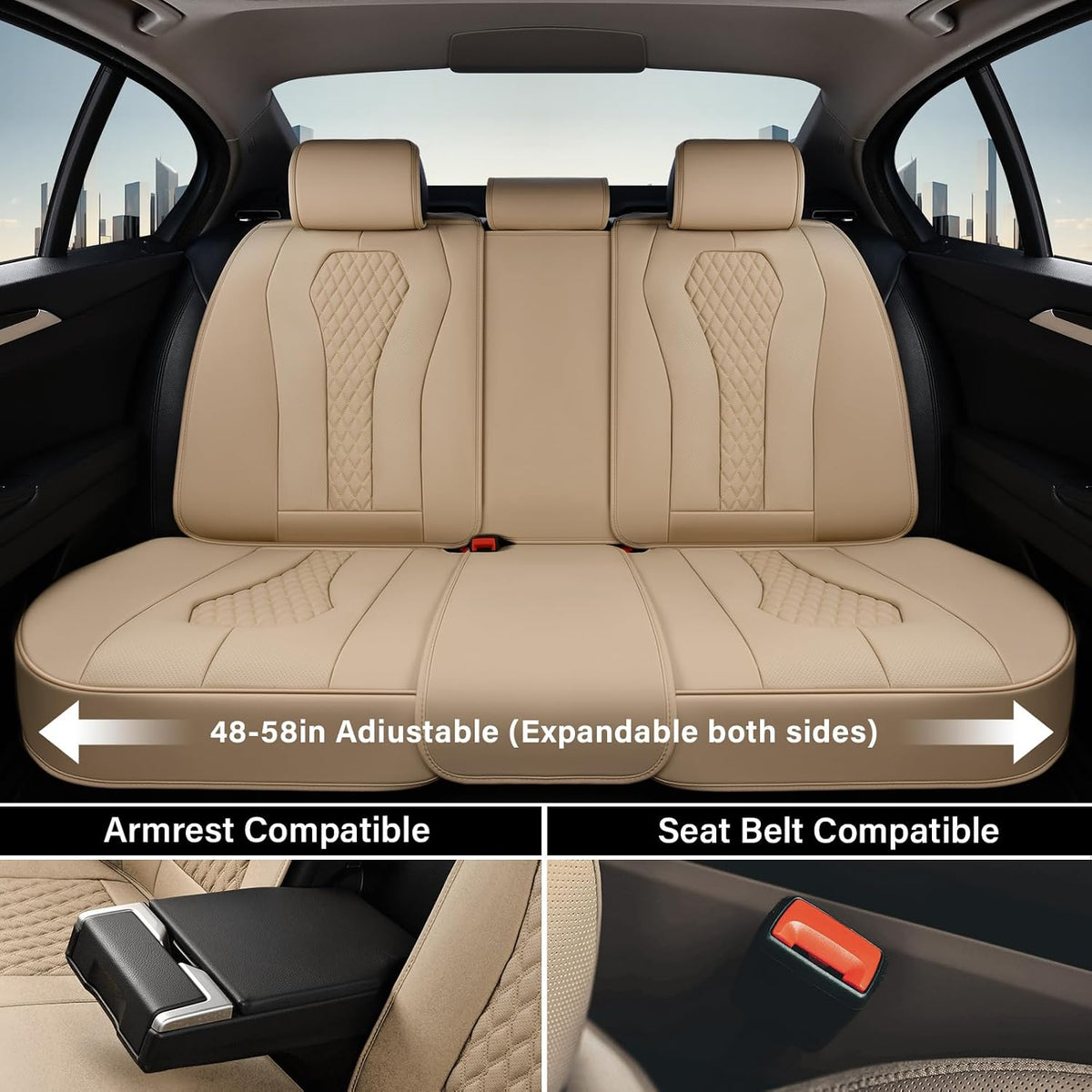 Coverado Seat Covers, Car Seat Covers Full Set, Black Car Seat Cover, Car Seat Covers Front Seats Back Seat Cover, Waterproof Car Seat Cushion, Leather Seat Covers Seat Protector Fit for Most Cars
