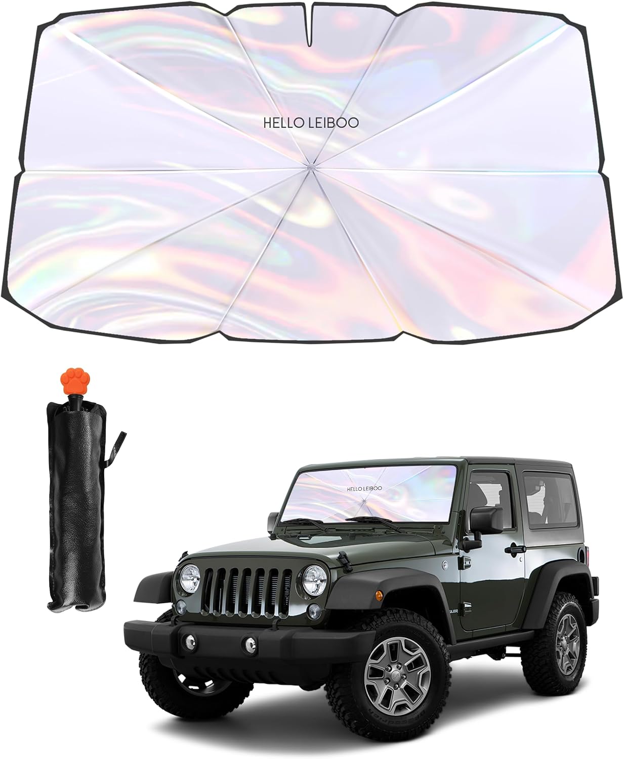 helloleiboo Car Windshield Sun Shade Umbrella 57" x 32", Windshield Sun Shade Foldable with 5-Layer Thickened Vinyl Coating Reflective Heat & UV Protection Fits Most Sedans & Compact SUVs