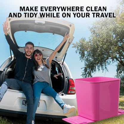 Car Trash Can for Vehicles Leakproof Compact Garbage Bin w/Stability Flap, Anti-Slip Base, Portable Trash Holder for Cars, Trucks, SUVs, Minivans (Black, Large)