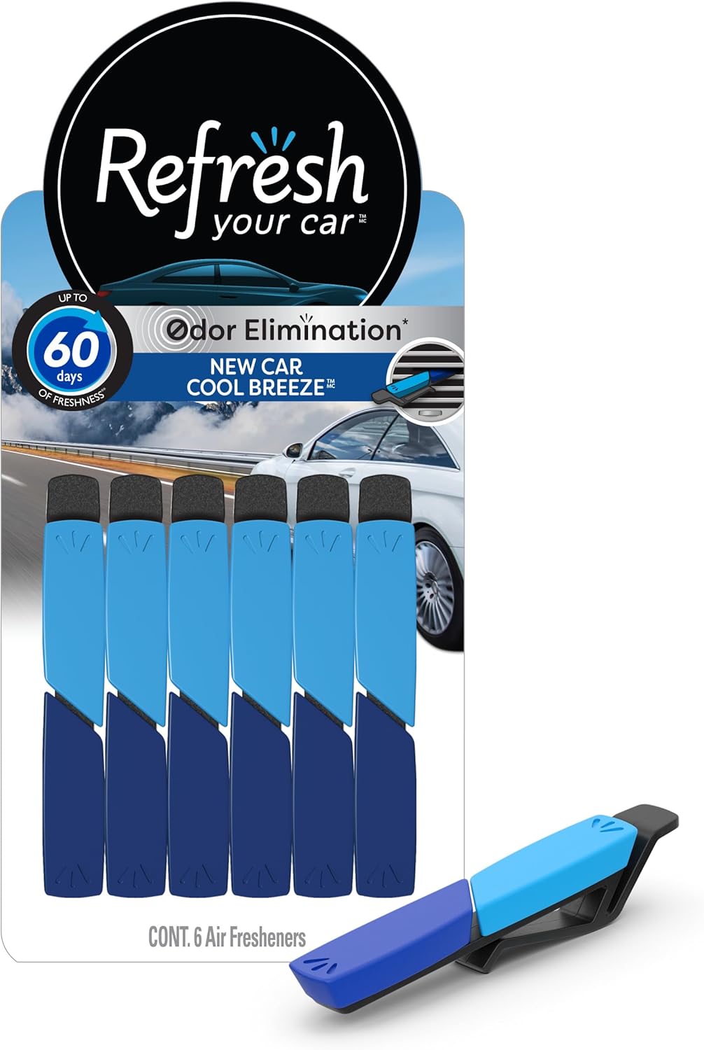 Refresh Your Car Air Freshener Vent Sticks, New Car / Cool Breeze Scent, 6 Pack, Dual Scent Car Vent Sticks