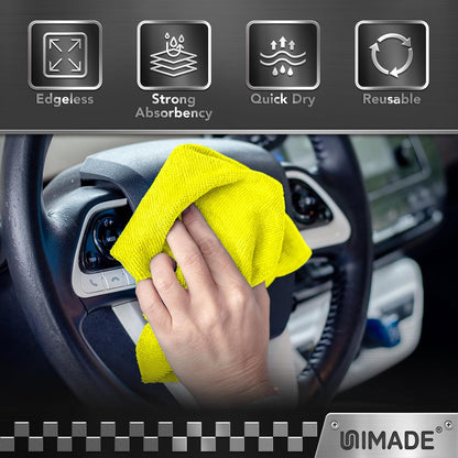 UNIMADE Microfiber Cleaning Cloth, 100 Pack Microfiber Towels for Cars Commercial Grade Work Rags Bulk Detailing Cloth for Automotive Bar Mechanic Restaurant Garage Housekeeping, 11.5"x 11.5", Grey