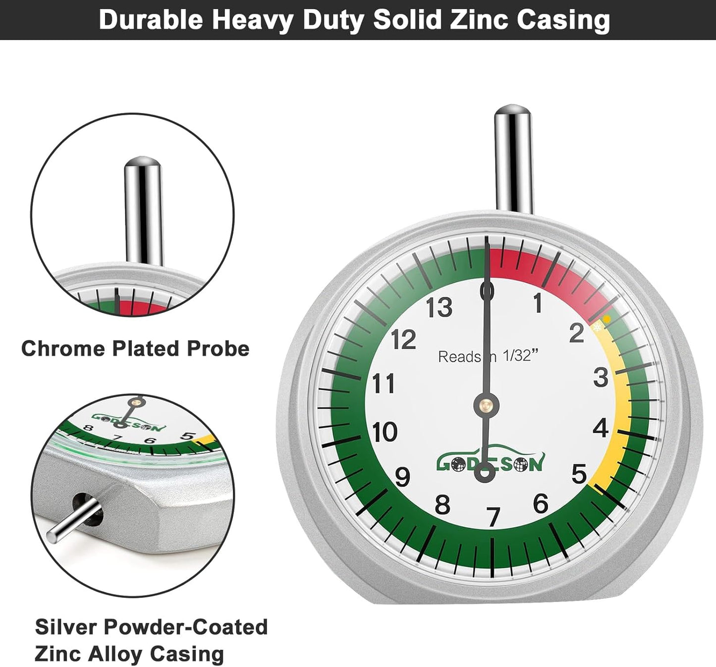 GODESON Dial Type Tire Tread Depth Gauge 88703 Professional for Motorcycle, car,Truck and Bus