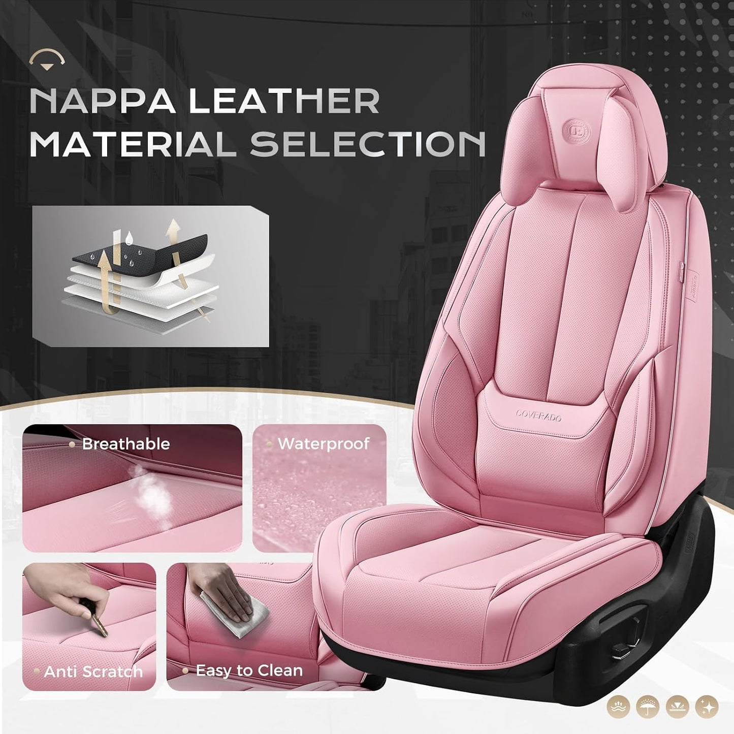 Coverado Seat Covers Full Set, Black Seat Covers for Cars 5 Seats, Car Seat Protector, Waterproof Nappa Leather Car Seat Cushion, Front and Rear Car Seat Cover Fit for Most Sedans SUV Pick-up Truck - Colors B