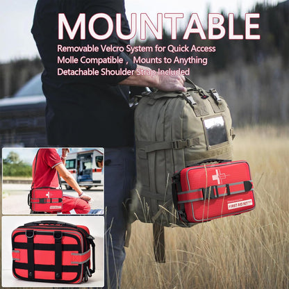 First Aid Kit, Professional Trauma First Aid Kit with Labelled Compartments Molle System for Car, Hiking, Backpacking, Camping, Traveling, and Cycling