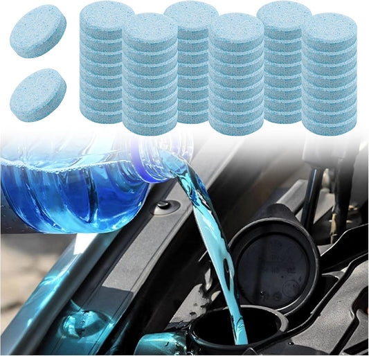 50PCS Windshield Washer Tablets,Concentrated Solid Effervescent Windshield Washer Fluid Tablets for Quickly Clearing Dust,Mud & Grime,Portable Windshields Wiper Fluid Tablet