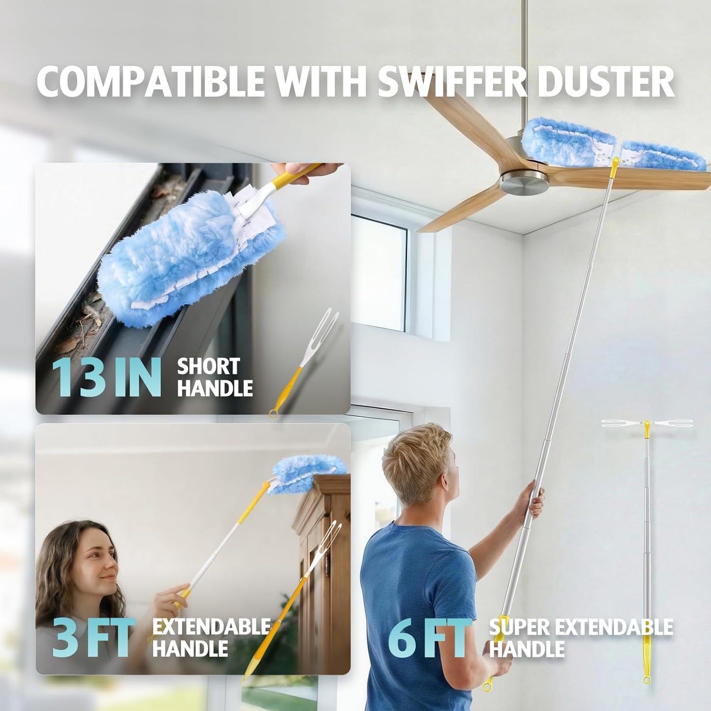 Duster Refill for Swiffer Duster, 30 Count Heavy Duty 2 Side 360° Duster Refills with 1 Handle, 4X Microfibers, Disposable Multi Surface Dusters for Cleaning