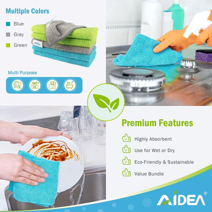 AIDEA Microfiber Cleaning Cloth-12PK, Soft Microfiber Towels for Cars, Absorbent Cleaning Rags, Lint-Free Streak-Free Wash Cloths for House, Kitchen, Window(12in.x12in), Black