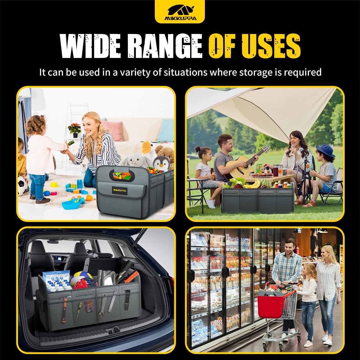 MIKKUPPA Car Trunk Organizer - 70L Collapsible Trunk Organizer for Groceries, Car Storage Organizers for SUV Auto Truck Van with Non Slip Bottom (Black)