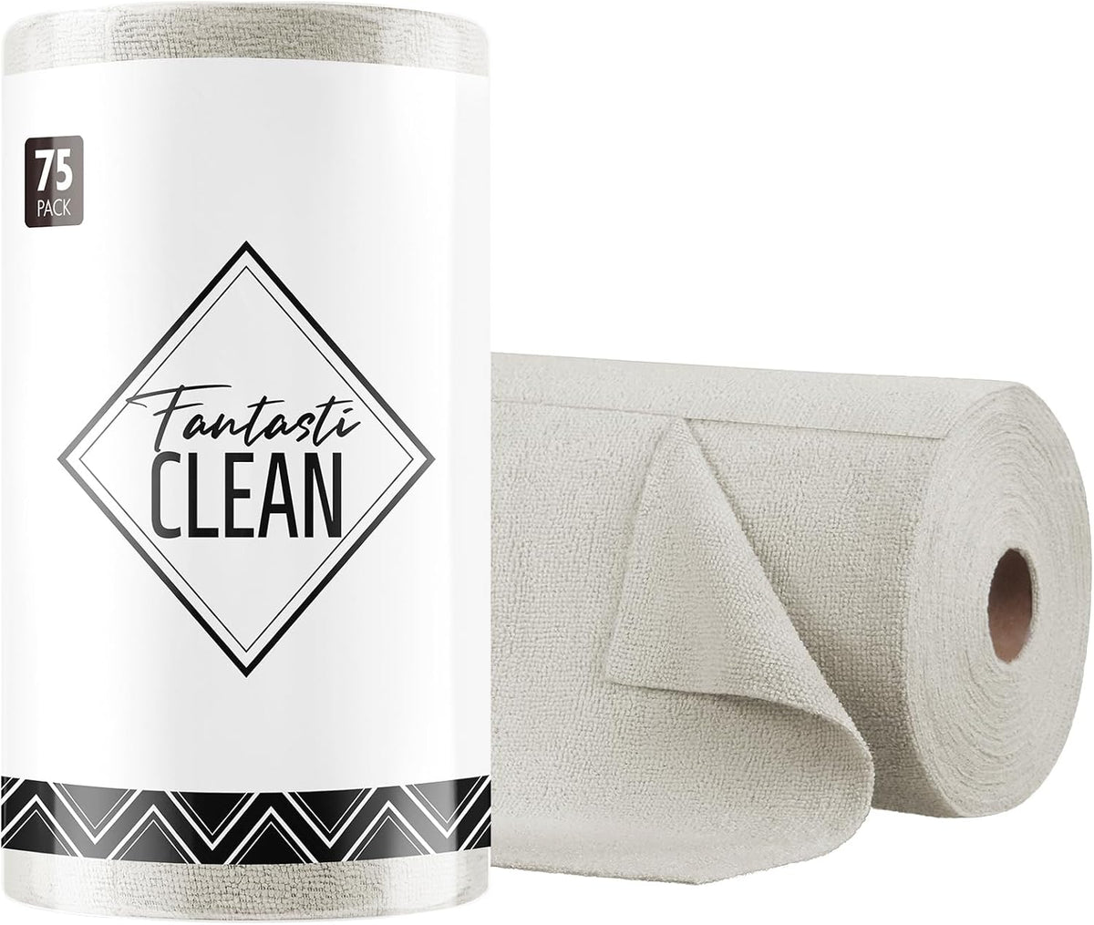 Fantasticlean Microfiber Cleaning Cloth Roll -75 Pack, Tear Away Microfiber Towels, 12" x 12", Reusable, Washable, Scratch Free, Ultra Absorbent for All-Around Cleaning Supplies (DimGray)