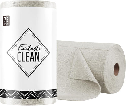 Fantasticlean Microfiber Cleaning Cloth Roll -75 Pack, Tear Away Microfiber Towels, 12" x 12", Reusable, Washable, Scratch Free, Ultra Absorbent for All-Around Cleaning Supplies (DimGray)