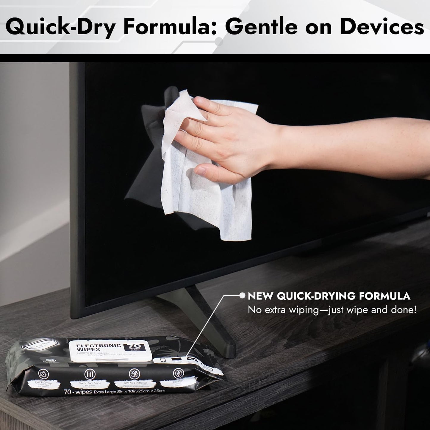 Air Jungles Electronic Wipes Screen Cleaner 70 Count, No Cloth Needed, XL 8"x10" Cleaning for LED Screen, TVs, Computer, Tablet, Phone, Laptops, Monitor, Smart Watch, Headphone and Gaming Equipment