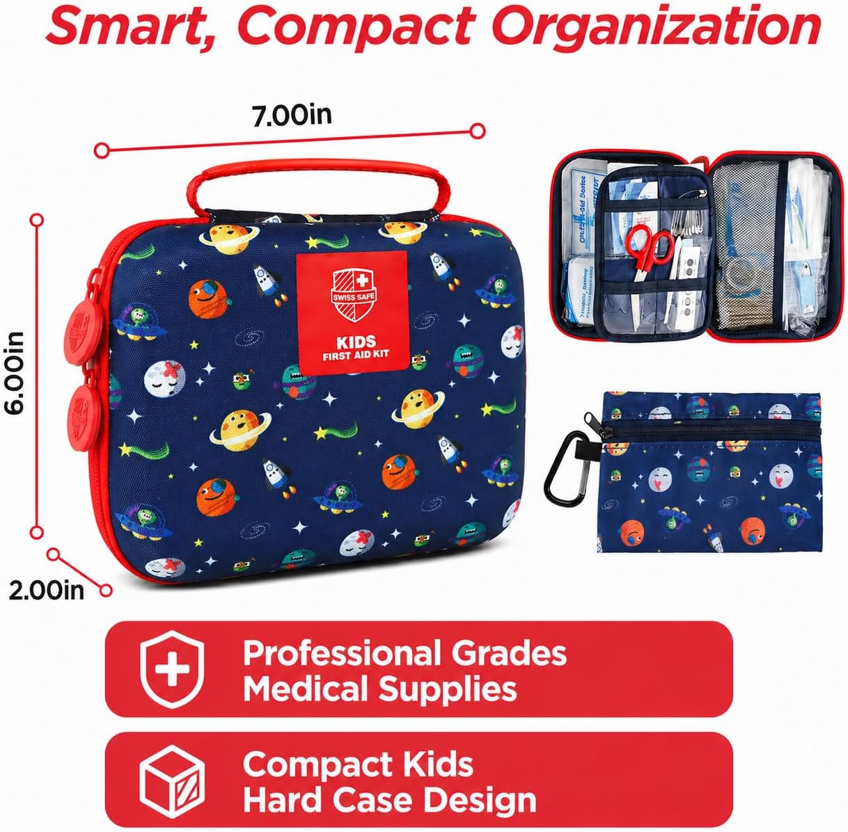 Swiss Safe 2-in-1 First Aid Kit for Car, Travel and Home, 348 Pieces, Large Hardcase with Bonus Mini Kit for Medical Emergency, Survival and Camping
