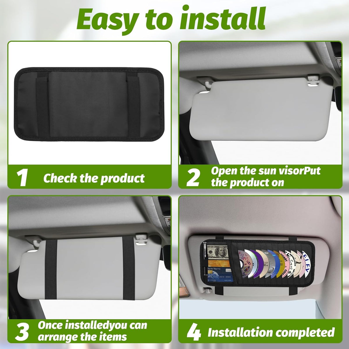 CD Visor Holder for Car, Large Capacity CD & DVD Visor Case, Vehicle Visor Storage Organizer with 12 Disc Sleeves, 1 Mesh Pocket 1 Pen Holder and & Elastic Band (Black)