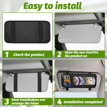 CD Visor Holder for Car, Large Capacity CD & DVD Visor Case, Vehicle Visor Storage Organizer with 12 Disc Sleeves, 1 Mesh Pocket 1 Pen Holder and & Elastic Band (Black)
