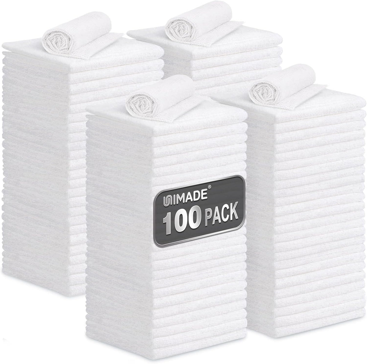 UNIMADE Microfiber Cleaning Cloth, 100 Pack Microfiber Towels for Cars Commercial Grade Work Rags Bulk Detailing Cloth for Automotive Bar Mechanic Restaurant Garage Housekeeping, 11.5"x 11.5", Grey