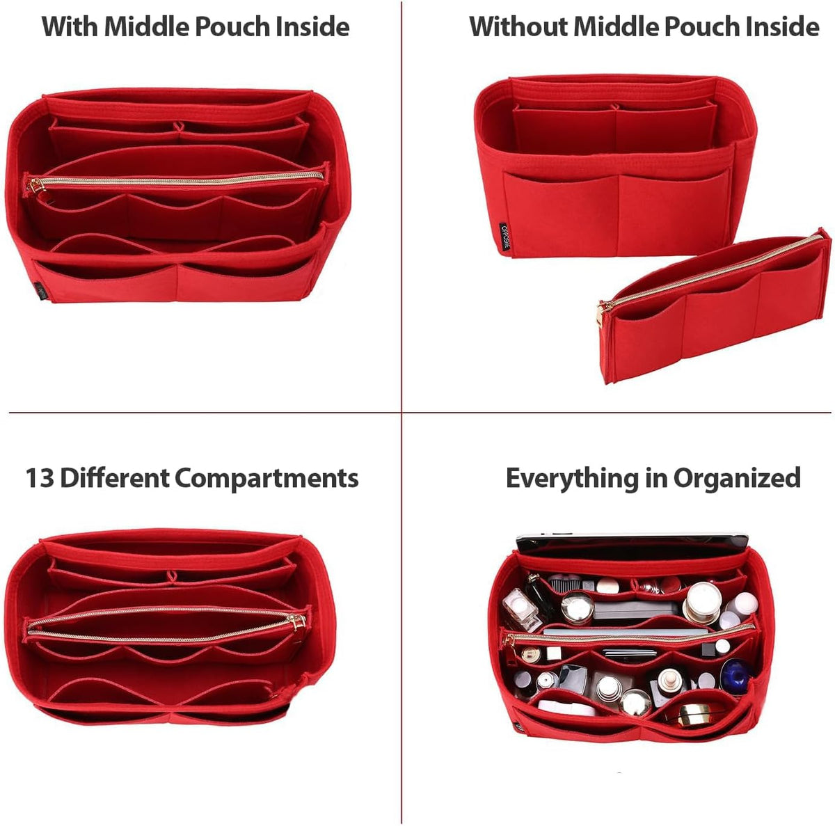 OMYSTYLE Purse Organizer Insert, Felt Tote Bag Organizer Insert with 5 Sizes, Handbag Dividers for Inside Purse, Compatible with Longchamp, Neverful, Speedy and More