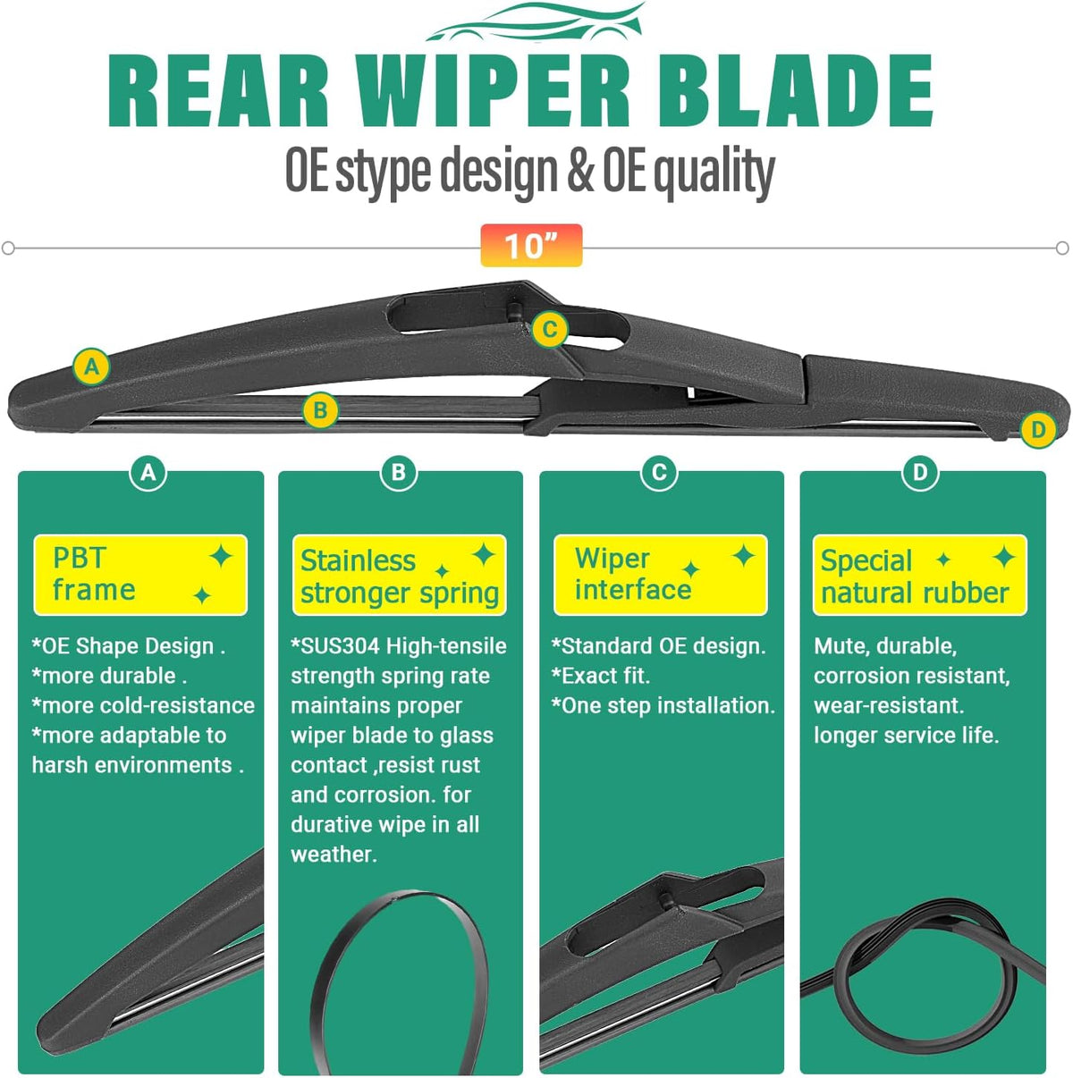 26" 16" 12" Windshield Wiper Blades Replacement for Toyota RAV4 2019 2020 2021 2022 2023 2024 2025 RAV 4 / Mazda 5 2006-2015 Premium All Weather Front Rear Wipers Set - OEM Quality (Pack of 3) - Colors D