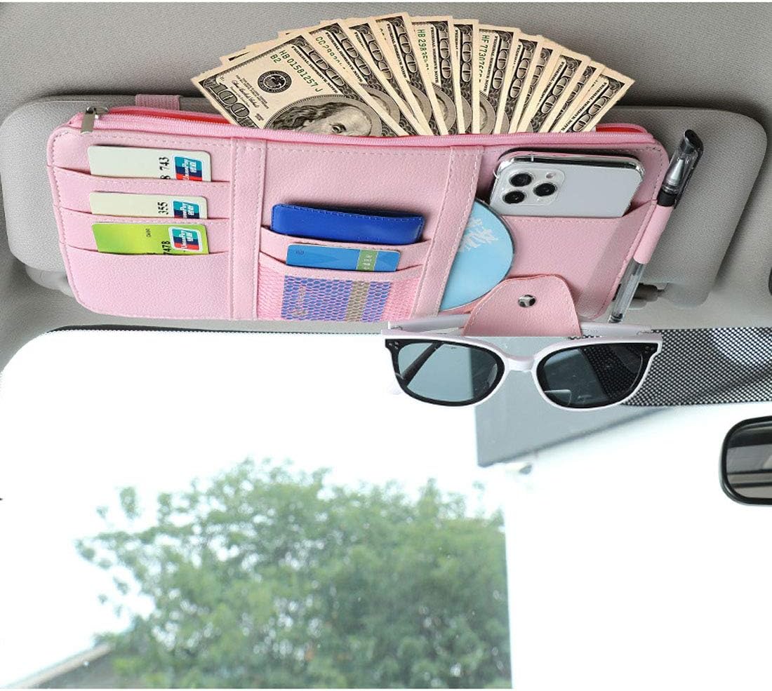 Car Visor Organizer, Auto Interior Accessories, Car Truck SUV Storage Pouch Holder, with Multi-Pocket Net Zipper (Black)