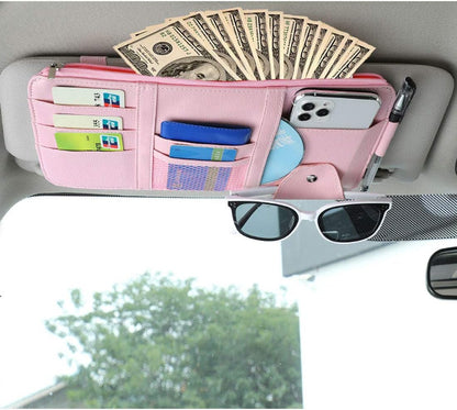 Car Visor Organizer, Auto Interior Accessories, Car Truck SUV Storage Pouch Holder, with Multi-Pocket Net Zipper (Black)